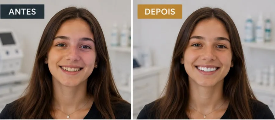 Caso real de branqueamento — antes e depois (Lusocare)