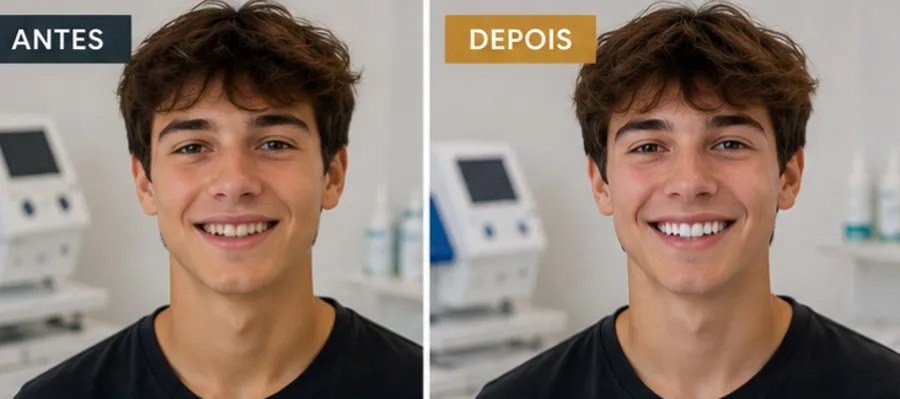 Caso real de branqueamento — antes e depois (Lusocare)
