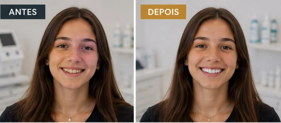 Caso real de branqueamento — antes e depois (Lusocare)