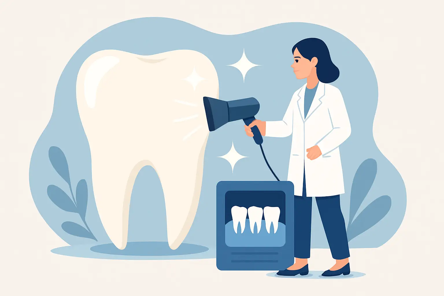 Branqueamento dentário com equipamento de luz.