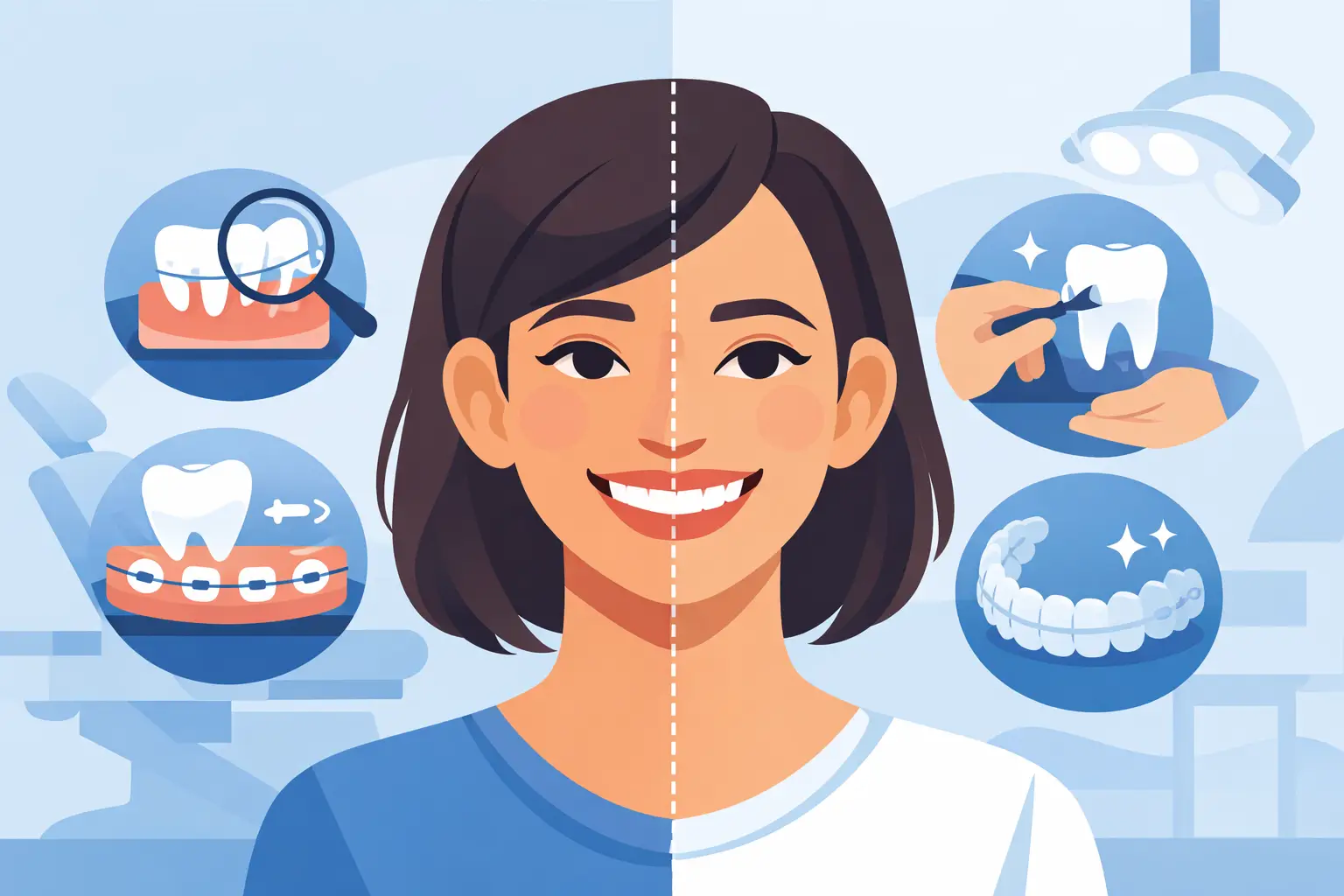 Tratamentos ortodônticos para correção de sorriso torto.