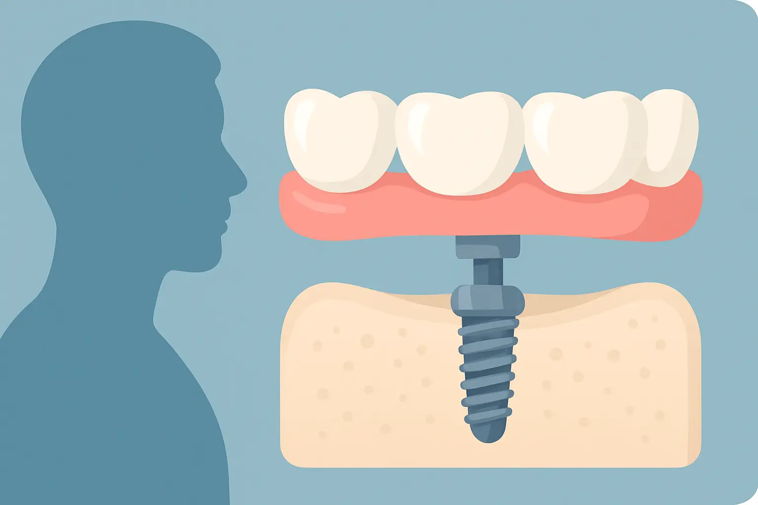 Prótese fixa sobre implantes dentários, ilustração conceptual.