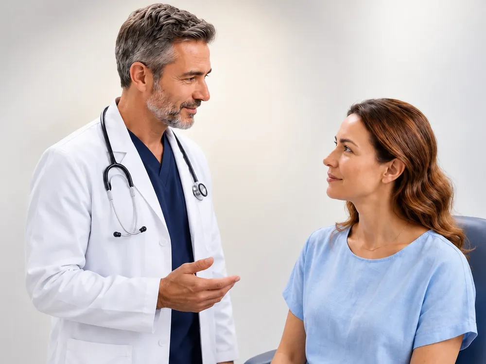 Médico de clínica geral em consulta com uma paciente